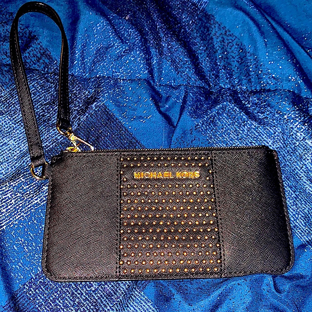 Michael Kors black and Gold studded Wristlet